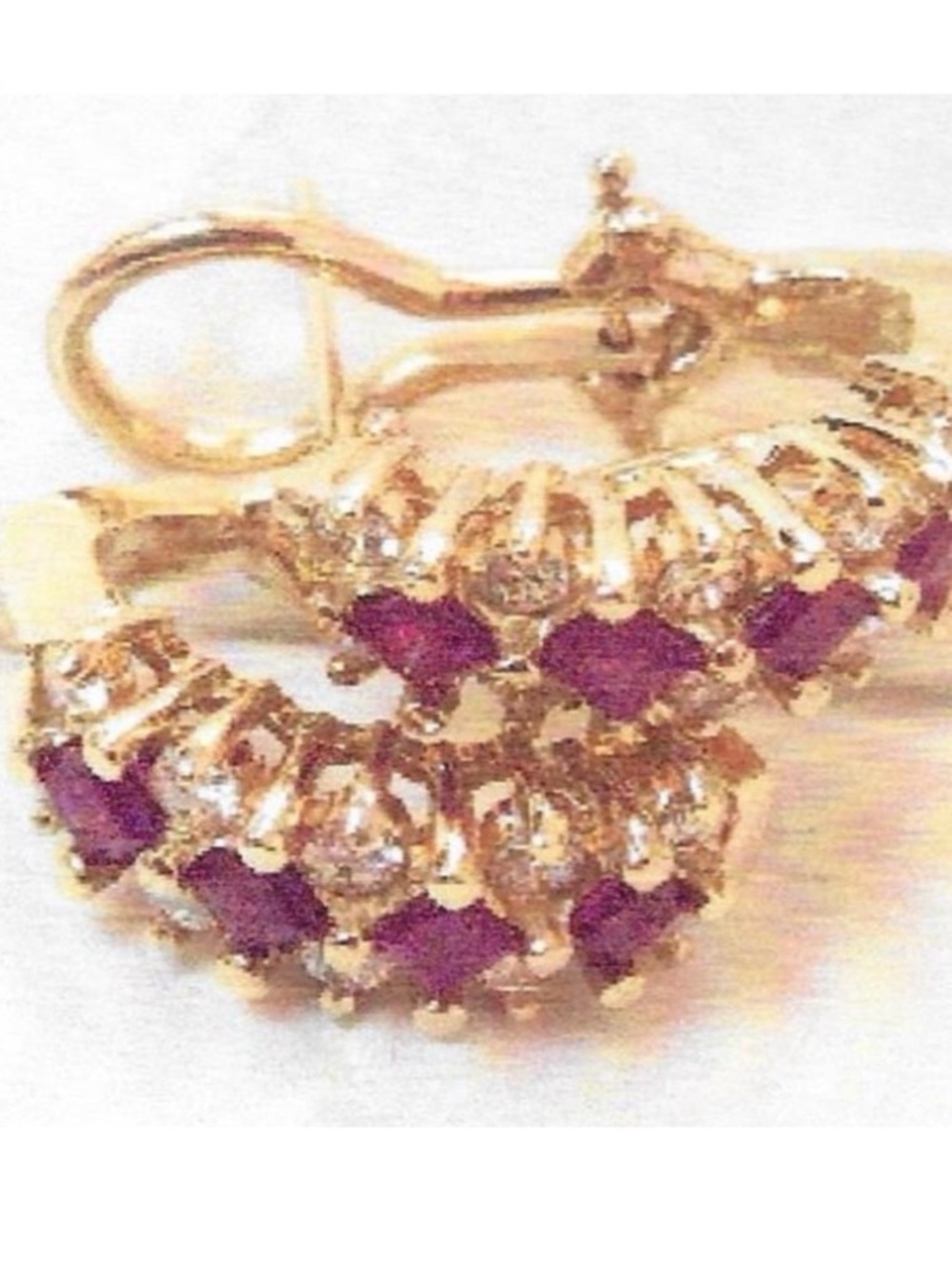 14K Yellow Gold Huggie Earrings Natural Ruby + Diammonds - See Attach Appraisal
